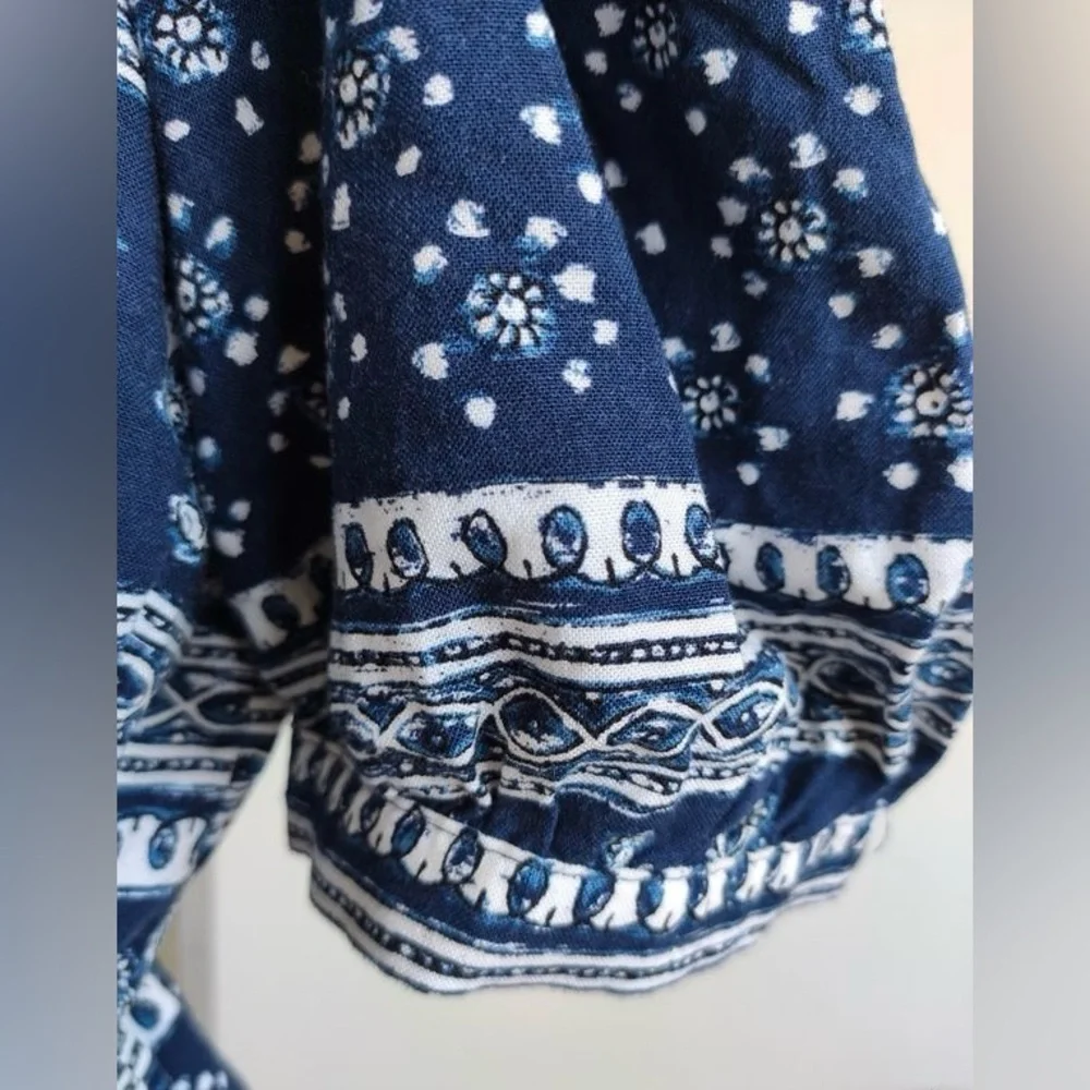 Zara Navy Blue Patterned Blouse